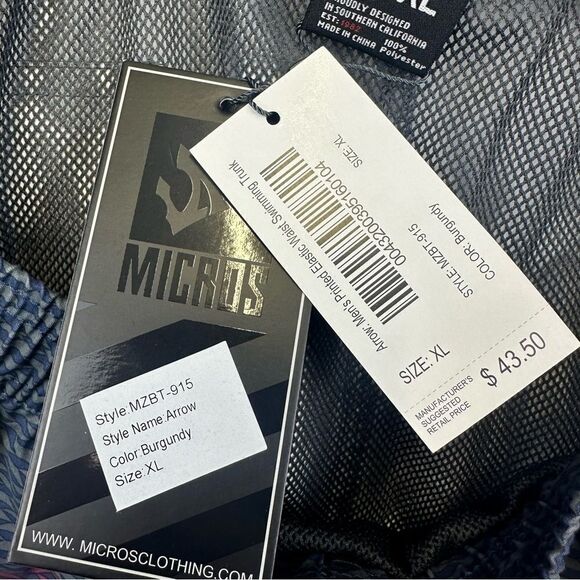 Micros‎ Swim Trunks Mens XL Blue Red Geometric Mesh Lined Beach Summer Surf NEW - Picture 14 of 16